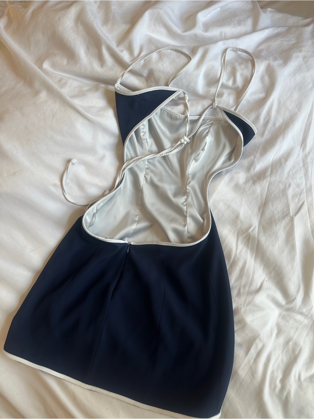 Mistress Rocks Navy Cutout Bodycon Mini Dress with White Trim - Picture 3 of 5